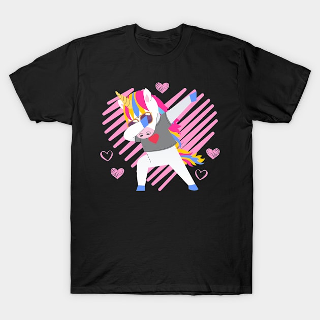 Dabbing Unicorn Hearts Valentine's Day Design T-Shirt by 2blackcherries